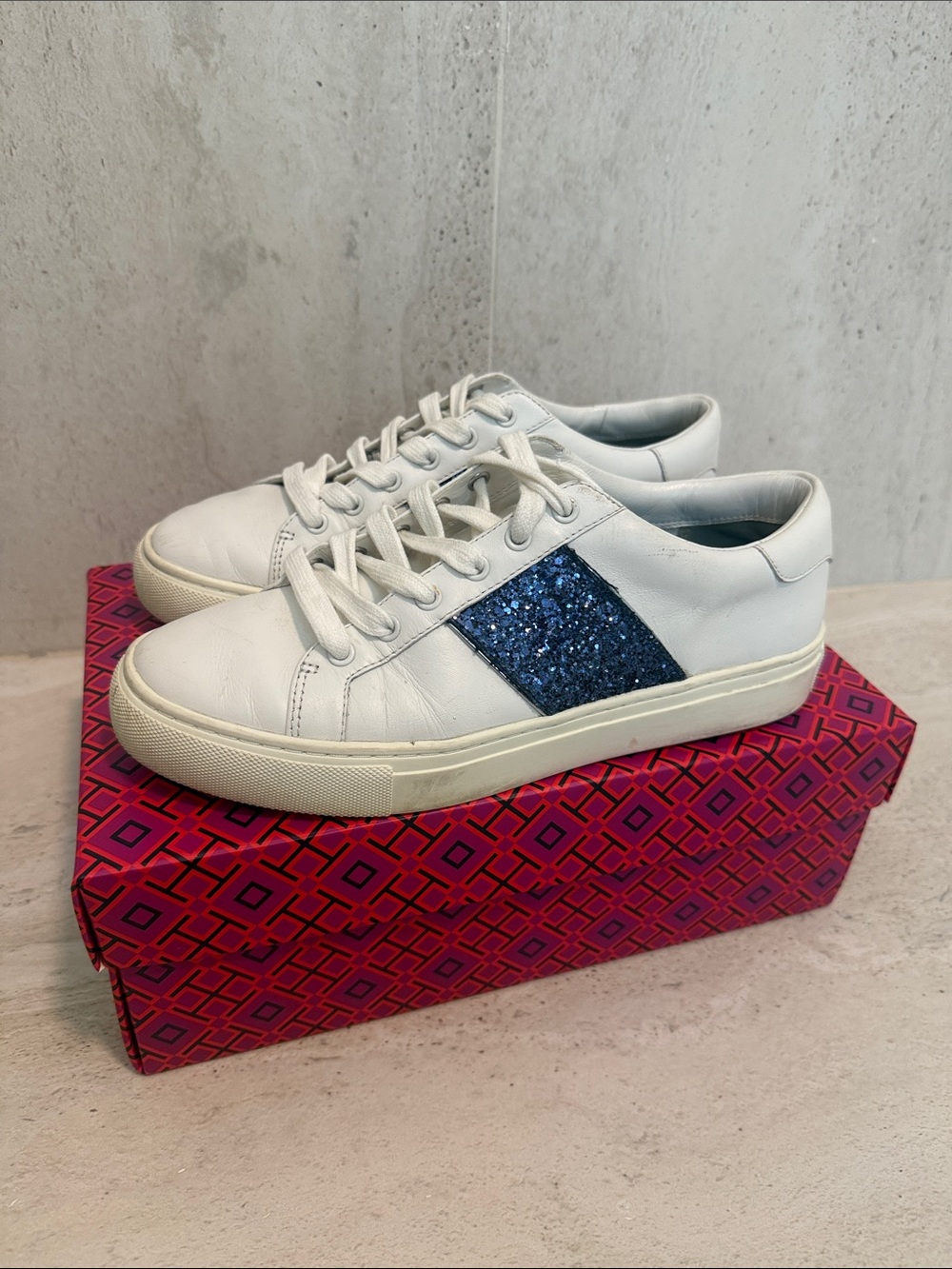 Tory Burch Carter glitter lace-up sneaker - calf leather/glitter